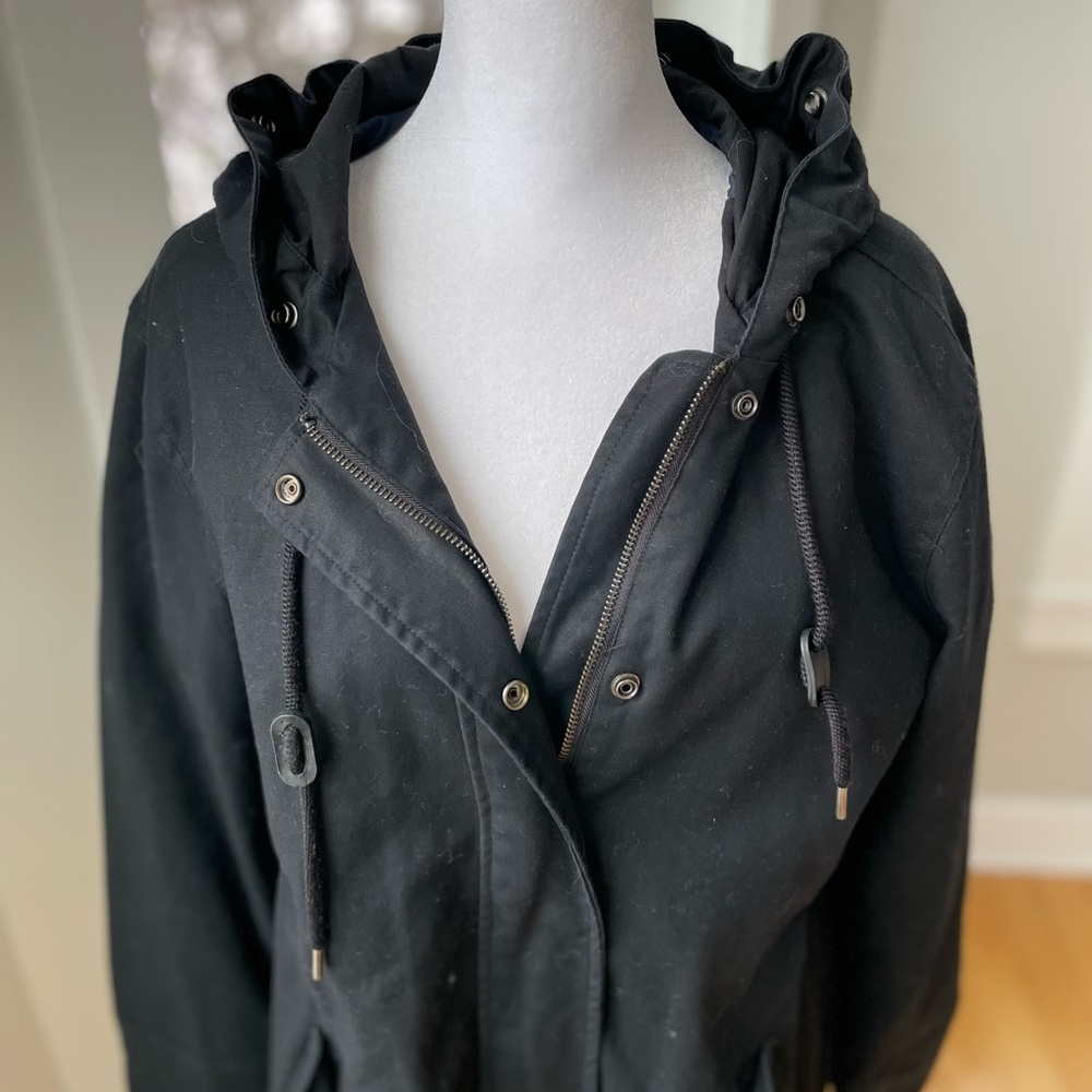 Liz Claiborne Black Cotton Anorak Trench Coat Size Medium - Picture 3 of 10